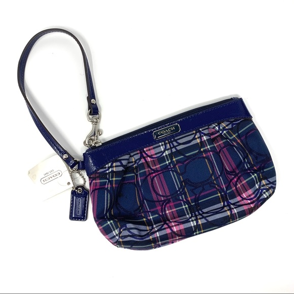 Coach Handbags - Coach Tartan Print Pleated Patent Trim Wristlet
